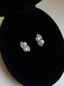 2 Styles Of Elegant Versatile S925 Sterling Silver Earrings, Inlaid With Zirconia And Faux Pearls, Suitable For Women To Wear, Can Be Used As Daily Accessories Or Birthday Gifts For Friends. - Silver - View 1