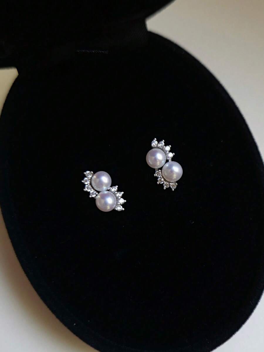 2 Styles Of Elegant Versatile S925 Sterling Silver Earrings, Inlaid With Zirconia And Faux Pearls, Suitable For Women To Wear, Can Be Used As Daily Accessories Or Birthday Gifts For Friends. - Silver - View 1