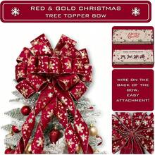 Tree Topper Bow, 53x13 Inches Large Velvet Topper Bow With Gold Snowflakes, Decorative Ribbon Bows Xmas Tree Wreath Door Festival Home Decor(Red & Gold Snowflake) - Đen & Vàng - Xem 5
