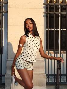 Mima John Contrast Polka Dot Spring Summer Sexy Dainty Cute Micro Shorts Holiday Vacation