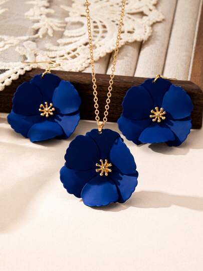 Imperdível para Mulheres! Colar/Brincos Pendentes Assimétricos Coloridos e Multicamadas com Flores, Adequado para Festas, Presentes Especiais, Uso Diário, Exala Aura Elegante