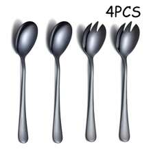 2/4件套沙拉服务套装，不锈钢沙拉勺和叉，耐用沙拉服务套装，适用于家庭/厨房/餐厅/万圣节/圣诞节/新年/派对/复活节，镜面抛光，可用洗碗机清洗 - 彩色 - 查看 16