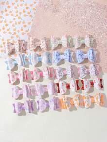 20 pièces Adorables nœuds de cheveux roses pailletés, épingles à cheveux mignonnes imprimées avec paillettes et brillants, parfaits comme accessoires pour filles stylées