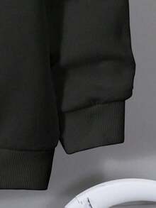 Casual Simple "I Don't Care" Graphic Print White Hooded Long Sleeve Loose Thick Fleece Sweatshirt For Women Back To School Fall And Winter Clothing HoodieY2Y-W-Sudaderas - 黑色 - 查看 4