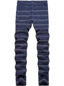 TENGINE Plaid Pants For Men, Mens Skinny Stretch Slim Fit Chinos Golf Business Dress Casual Pants - 藍色條紋 - 查看 2