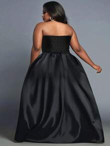 Plus Size Formal Black Split Satin High Low Dresses Wedding Spring Party - Black - View 2