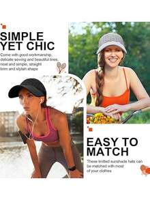 1 件女士网眼透气夏季太阳帽，韩版针织棒球帽，户外运动遮阳帽 - 彩色 - 查看 3