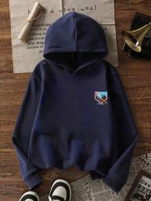 1 Áo nỉ có mũ lót giữ nhiệt cho bé trai tuổi mới lớn, Quần áo ấm áp và thoải mái cho trẻ em, Thích hợp cho bé trai tuổi mới lớn vào mùa thu/đông, Thường ngày/Phong cách/Hàng ngày/Thời trang dạo phố/Ngày lễ/Trường học/Unisex/Cá nhân hóa - Màu xanh hải quân - Xem 4