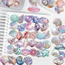 50Pcs Transparent Seashell Stickers Ocean Stickers Ocean Animal Stickers Clear Pearl Stickers Sea Animal Stickers Beach Stickers PET Waterproof Stickers For Water Bottle,Computer,Laptop,Phone,Luggage,Notebook,Fridge