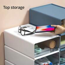 CASEGRACE 2/3件套可堆叠桌面收纳盒，文件整理抽屉，小型塑料抽屉柜，透明塑料可堆叠抽屉，适用于家庭、办公室、工艺品、铅笔等，桌面和抽屉收纳整理，家居收纳必备品 - 白色 - 查看 9