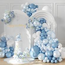 147-Piece Blue Balloon Garland Arch Kit With Various Sizes Of Metallic Blue, Confetti, Light Blue, And White Latex Balloons, Including Glue Dots, Balloon Chain, And Ribbon, Perfect For Blue-Themed Birthdays, Weddings, Ocean-Themed Parties, Housewarming, Retirement, Baptisms, Valentine's Day, Halloween, And Holiday Party Background Decorations - 淺藍色 - 查看 2