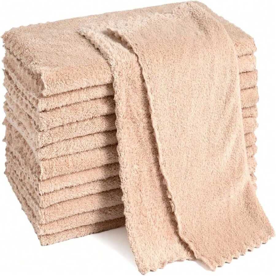 12 Pack Cleaning Cloth,Ultra Soft Absorbent Quick Drying Microfiber Cleaning Rags,No Scratches,Reusable,Washable,Lint Free Cleaning Towels For Kitchen,Window,Glass,Car,12"*12"(Camel),7324586 - 駝色 - 查看 1
