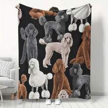 [Soft Poodle Blanket] 1pc Soft Plush Fleece Poodle Print Flannel Blanket - Large, Realistic Dog Design In Brown, White, And Black - Home, Camping, Sofa, Bedroom Decor - Dog Lovers, Poodle Decor - Nhiều màu - Xem 1