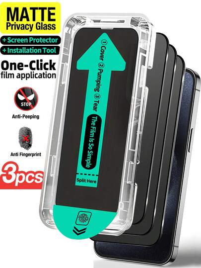 ZYONS 3pcs Matte Tempered Glass Screen Protector, Includes Installation Tools, Full Coverage, Anti-Fingerprint, Anti-Scratch, Anti-Shock, Self-Cleaning, Compatible With Iphone 17 Pro Max/17 Air/16 Pro Max/16 Pro/16 Plus/16/15 Pro Max/14 Pro Max/13 Mini/12/11 Series, Phone Accessories, Great For Halloween, Birthday, Gift For Family And Friends