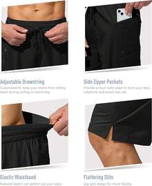 Men's Swim Trunks Quick Dry Board Shorts With Zipper Pockets Beach Shorts Bathing Suits Men - No Mesh Liner - 黑色 - 查看 6