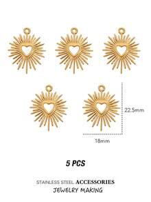 3/5/10pcs Stainless Steel Pendant, Sun-Shaped Heart Element, Suitable For DIY Handmade Jewelry And Accessories, Amulets, Key Chains, And Golden Jewelry - Heart Shape - View 6