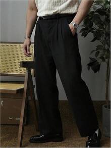Men's Baggy Wide Leg Dress Pant Straight Leg Suit Pant Lightweight Modern Fit Business Trousers-20256688 - 純黑色 - 查看 9
