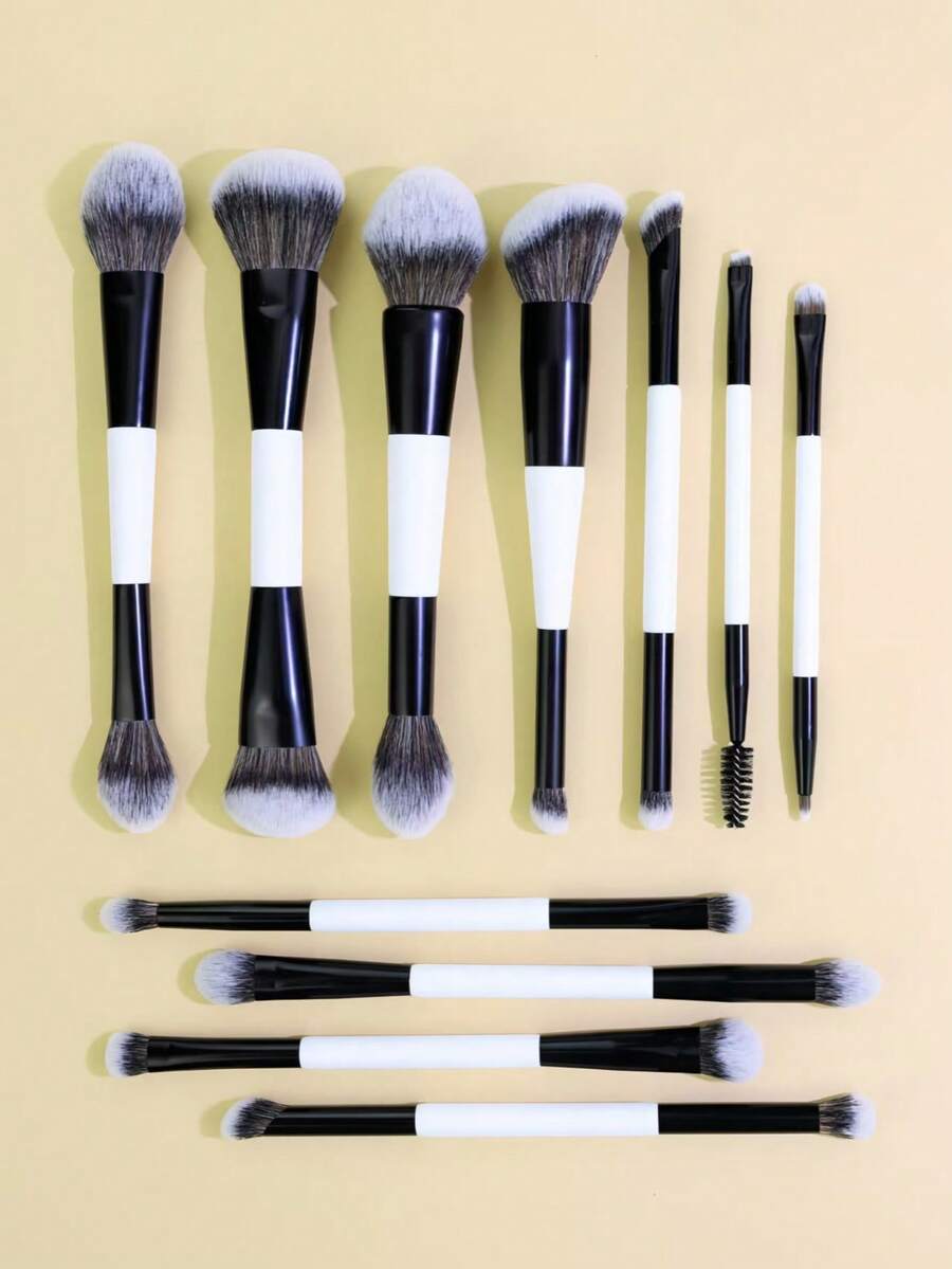 3/5/6/7/8/11 Peças Conjunto de Pincéis de Maquiagem Dupla Face, Pincéis Multifuncionais para Blush, Base, Pó, Iluminador, Olhos, Corretivo, Kit de Pincéis de Maquiagem, Presente Portátil para Meninas e Mulheres
