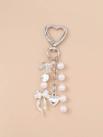 1pc Unisex Faux Pearl Bow Keychain Pendant, Beach Series Gift For Friends, Key Chain Accessory