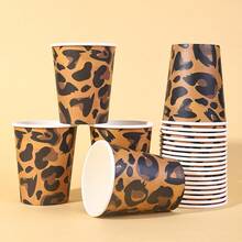 10 Stücke/20 Stücke/40 Stücke, Leoparden-Muster 9oz Papierbecher Party Zubehör - Geparden-Muster Geburtstags-Dekorationen Geschirr Becher, Tier Leoparden Thema Geburtstags Party Becher für Baby-Shower Party Gastgeschenke Dschungel Thema Zubehör - Braun - Übersicht 2
