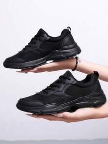 Men's Casual Sports Shoes, Mesh Breathable Sneakers, Fashionable Versatile, Non-Slip Durable Leather Patchwork Running Shoes