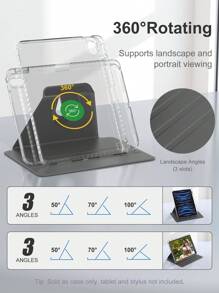 Rotating Case Compatible With Ipad 5th/6th/7th/8th/9th/10th/11th Gen, Mini 6th/7th Gen, Air 1st/2nd/3rd/4th/5th/11-In.(M2)/11-In.(M3)/13-In.(M2)/13-In.(M3) Gen, Pro 12.9-In. (3rd/4th/5th/6th Generation) With Built-In Apple Pencil Holder, 360 Degree Rotation Protective Stand Cover Clear Back, Auto Wake/Sleep-Acrylic Transparent And Black