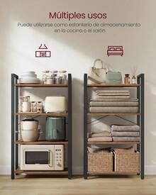 VASAGLE Librería de 4 Niveles, Biblioteca, Estantería para Oficina, Salón, Dormitorio, 30 x 66 x 120, Marrón Rústico y Negro Tinta MLLS60BXV1 5XLN - Greige Mélange + Negro Tinta - Ver 4