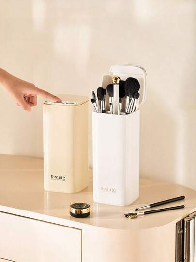 1 Stück automatischer Aufzug Makeup Pinsel Halter mit vier Fächern, unabhängig designt für luxuriöse Makeup Pinsel Aufbewahrung, große Kapazität