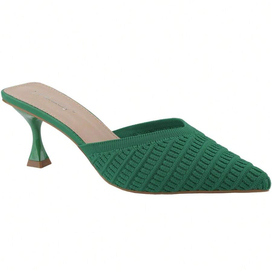 Women's Pointed Toe Thin High Heel Women Pumps Low Kitten Heel Point Toe Knit Mule Slip-On Shoes Chic Spring Casual Outfit Classy Vintage Style Spring Shoes Spring Break Easter Prom Heels - 綠色 - 查看 1