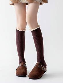 1双秋冬女羊绒小腿蕾丝袜及膝加厚保暖搭配靴子洛丽塔显瘦百搭长筒袜 - 彩色 - 查看 8