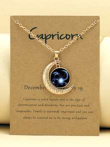 1/12pcs 12 Zodiac Glow-In-The-Dark Moon Pendant Necklace, Fashionable Personalized Constellation Card Necklace