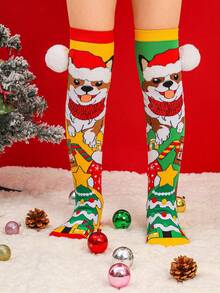 1 Pair Of Red And Green Christmas Socks Are Cute, Suitable For Christmas Parties And Suitable As Christmas Gifts