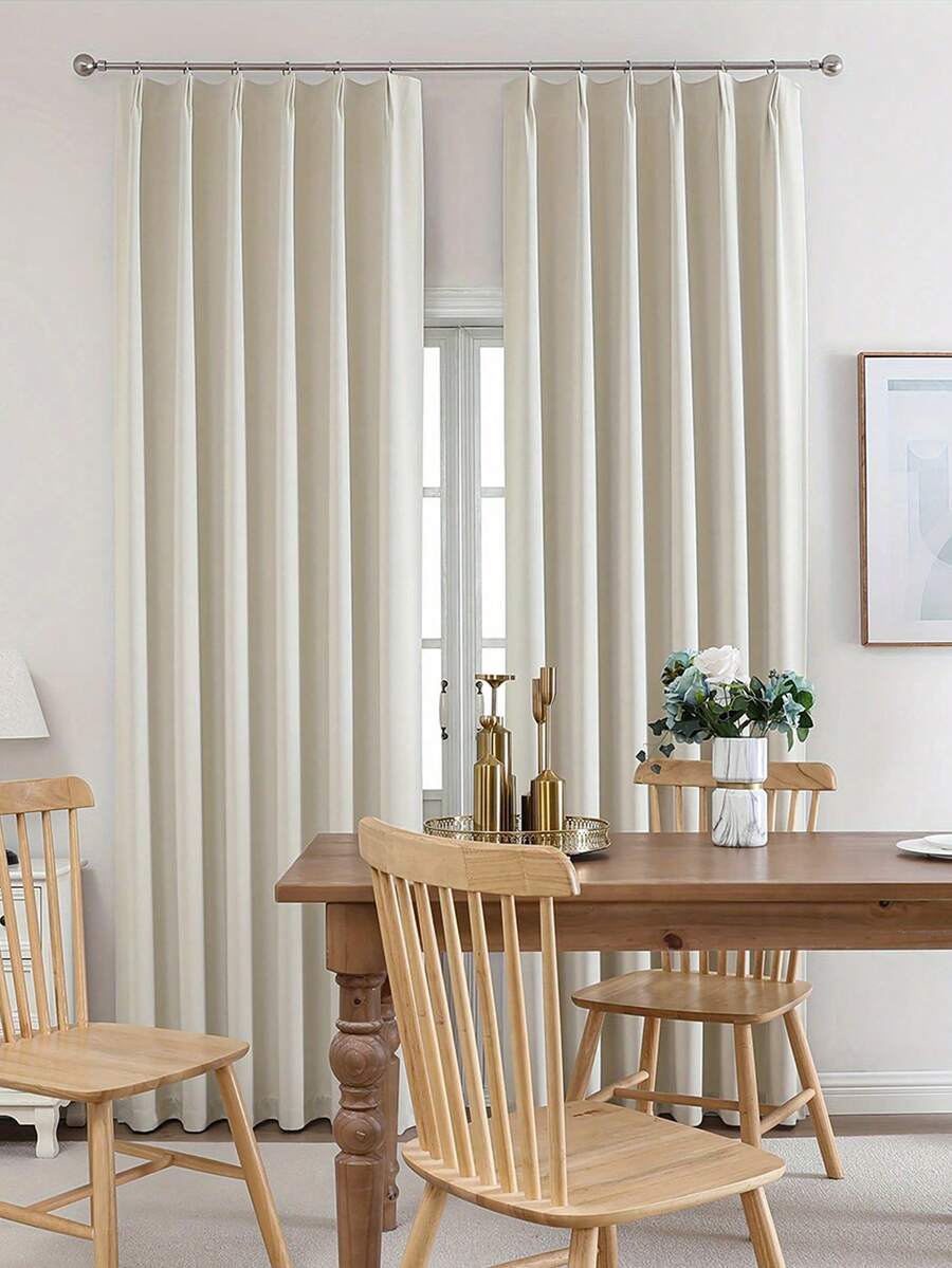 1pc/2pcs Polyester Blackout Curtains, Soft Fabric, Smooth, Thermal Insulation, Machine Washable, Extra Long Size, Beige For Living Room & Bedroom, Simple & Fresh