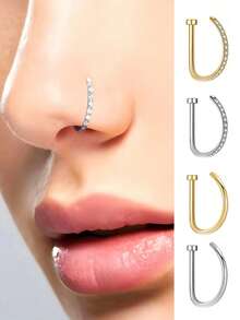 1pc Women Men Fake Piercing Nose Ring Fashion 14K Gold D-Shaped Punk Hip Hop Nose Ring Non-Piercing Thin Metal Single-Sided Nose Clip Stainless Steel Piercing Septum For Teenagers Body Jewelry Suitable For Men And Women Daily Wear, Party, Vacation, Beach Swimwear, Sunbathing, Bar, Dance, Party, Valentine's Day, Halloween, Christmas,
