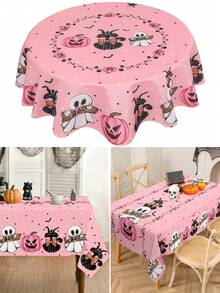 1 pièce Nappe ronde décorative rose pour Halloween, nappe en polyester avec motif de citrouille fantôme et chat noir, décoration de table pour fête d'Halloween, Trick or Treat, fantôme BOO, décoration de célébration d'Halloween, nappe rose pour fête, décoration de fête pour dames, décoration de table de salle à manger pour Halloween, décoration de cuisine et salle à manger, décoration d'intérieur, nappe de haute qualité et durable, petit cadeau d'Halloween, petit cadeau de fête - Halloween Rose BOO - Voir 2
