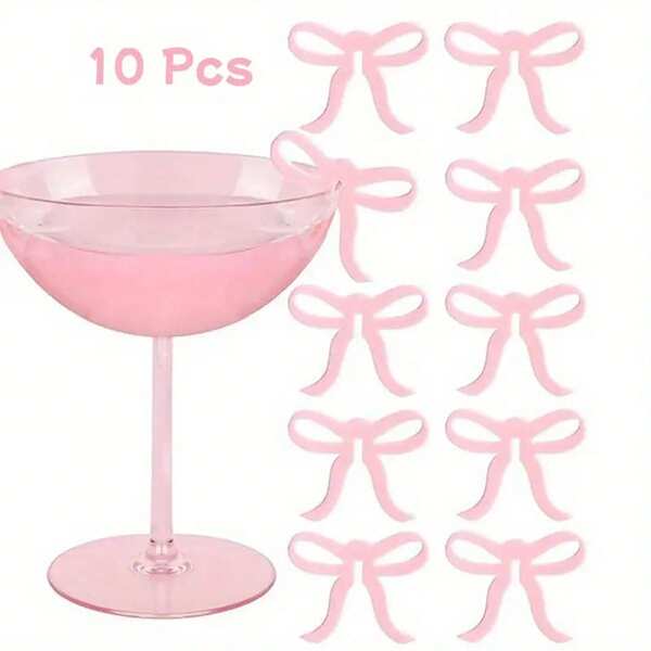 10 Peças Marcadores de Taça de Vinho em Formato de Laço Rosa, Decorações Elegantes para Festa de Aniversário, Feriado e Artesanato DIY, Decoração de Taça de Vinho, Utensílios de Bebida para Aniversário, Utensílios de Bebida para Feriados, Design Divertido, Marcadores de Alta Qualidade, Ideal para o Dia de Ação de Graças