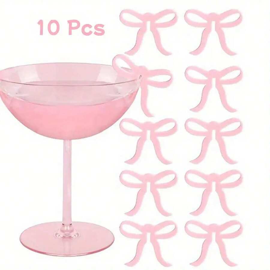 10 Peças Marcadores de Taça de Vinho em Formato de Laço Rosa, Decorações Elegantes para Festa de Aniversário, Feriado e Artesanato DIY, Decoração de Taça de Vinho, Utensílios de Bebida para Aniversário, Utensílios de Bebida para Feriados, Design Divertido, Marcadores de Alta Qualidade, Ideal para o Dia de Ação de Graças