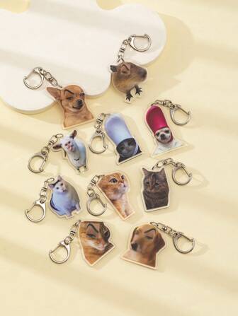 1 件创意 Meme 情侣钥匙扣对话猫主题和吐痰山羊和哈猫 Meme 趣味亚克力钥匙扣吊坠/背包装饰/书包配件/钱包吊坠/朋友的万圣节配件教师节圣诞节礼物创意包挂绳带身份证夹汽车配件包饰