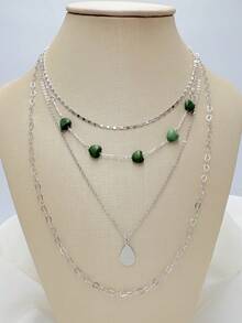 Women's Multi-Layer Necklace With Heart-Shaped Pendants In Various Colors, Elegant And Fashionable Design, Suitable For Parties, Gifts And Daily Wear - C108 - 查看 3