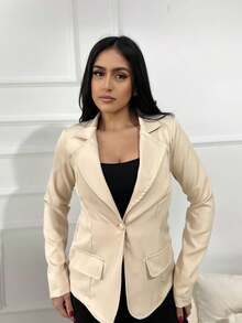 Blazer, Women's, Formal Coat Simple Casual Button Pocket Tailoring Office - Màu be - Xem 3