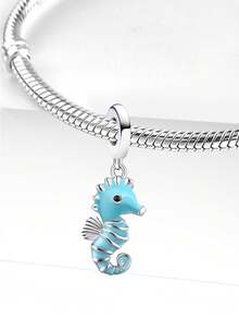 1 pieza Colgante de dije de caballito de mar con brillo nocturno de plata de ley 925 de moda, adecuado para pulseras DIY de joyería de mujer