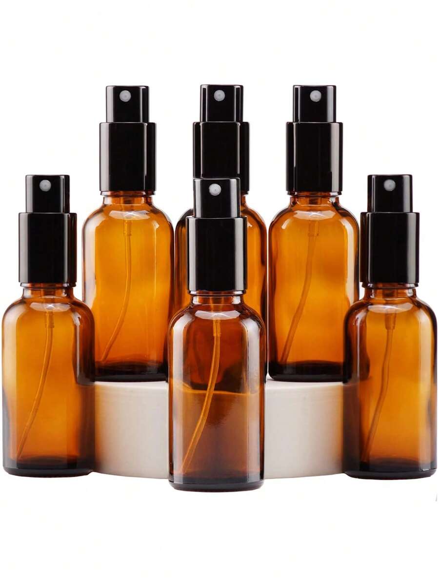 琥珀色玻璃精油喷雾瓶，防漏细雾香水喷雾器，带金属盖，便携迷你空瓶，旅行装，适用于DIY香薰护肤，TSA认证旅行必备洗漱用品瓶，男女通用，适合航空旅行、商务出行和度假。 - 彩色 - 查看 1