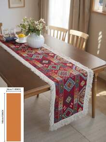 1 Stück amerikanischer Stil buntes Rautenmuster Bauernhaus Makramee Quaste Tischläufer, handgefertigter gewebter dekorativer Tischläufer für Feiertage, Partys, Picknicks, Paarfotos, Boho Dekoration