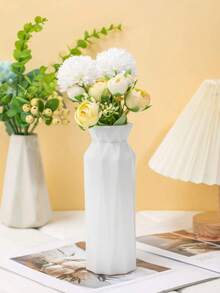 1pc White Plastic Vase, Decorative Vase For Artificial Flowers, Simple Summer Decor For Living Room, Dining Table, TV Cabinet, Suitable For Living Room, Dining Table, Bedroom, Wedding, Modern Minimalist Desktop Decor - White - View 10
