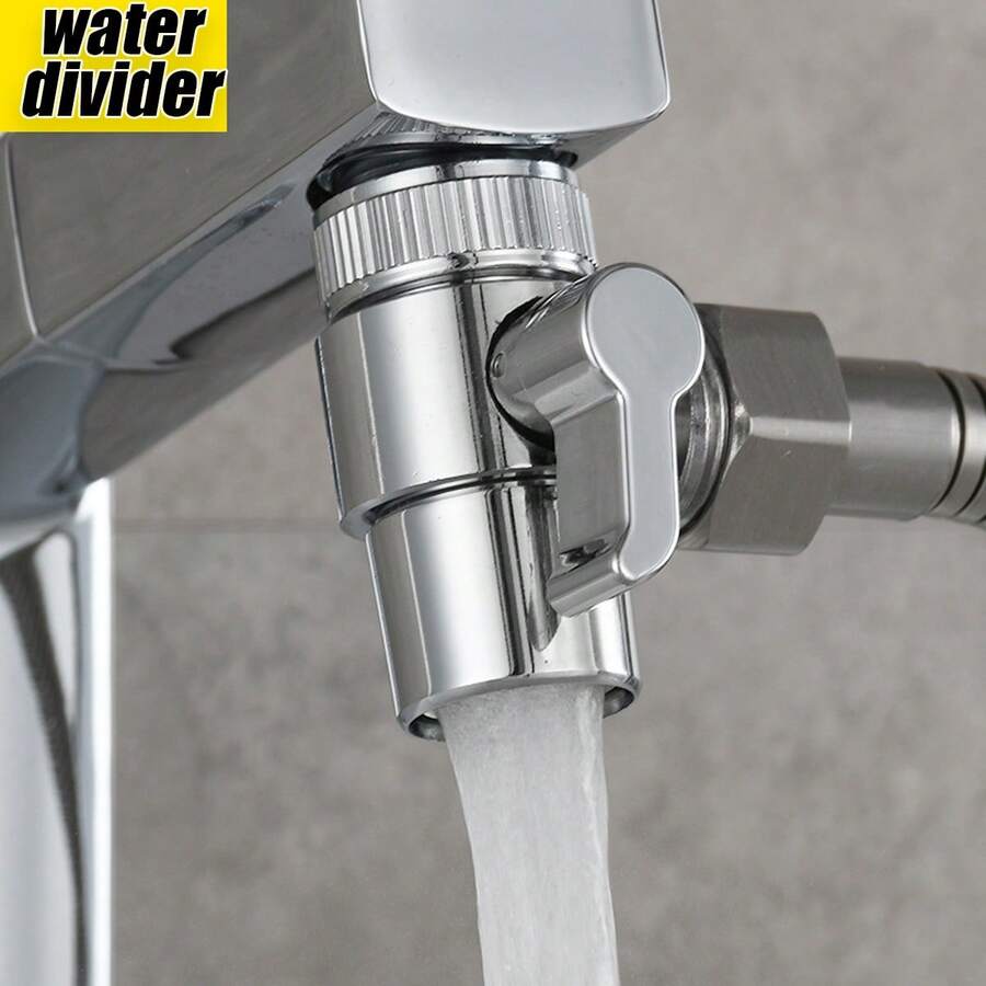 1pc Faucet 1-To-2 G1/2 Adapter, Sink/Washing Machine Water Inlet Hose Splitter, Universal Shower Head Diverter - Silver - View 1