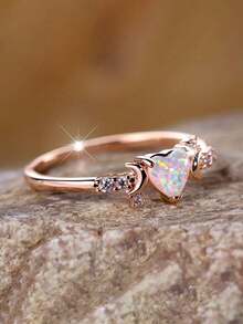 Gift Box Set, Fashion New Cubic Zirconia Heart-Shaped Ring, Engagement Jewelry Accessory Suitable For Men And Women, Gift For Family/Friends/Lover - Rose Gold - View 5