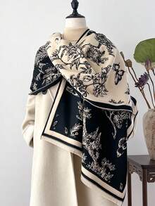 FADZOYLE 1件装女士花卉提花双色图案围巾毯子颈巾，触感如羊绒般柔软，长款披肩围巾，短流苏，保暖舒适，时尚大号围巾，适合秋冬季日常、晚宴、旅行、办公、冬季婚礼及礼品搭配。