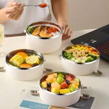 4 Layer Portable Lunch Box Stainless Steel Lunch Box, Large Capacity Portable And Convenient Square Box, Multi-Layer Design Lunch Box, Suitable For Home, School And Office. - Trắng 4 lớp - Xem 7