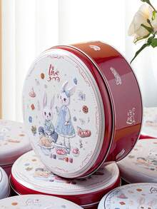 Halloween Cookie Jar, Tin Box, Rabbit Couple Set, Exquisite Candy Box, Round Tin, Big White Rabbit Candy Tin - Multicolor - View 3