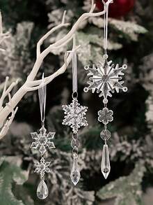 5/10/20 قطعة من زينة شجرة الميلاد بقلادات بلورية، ديكورات عيد الميلاد الرائعة، قلادات بلورية شفافة من الاكريليك على شكل جليد وثلج للأعياد، مناسبة لزينة شجرة الميلاد، قلادات بلورية على شكل ثلج وجليد معلقة من الاكريليك، مناسبة لزينة شجرة الميلاد وإمدادات حفلات السنة الجديدة والشتاء